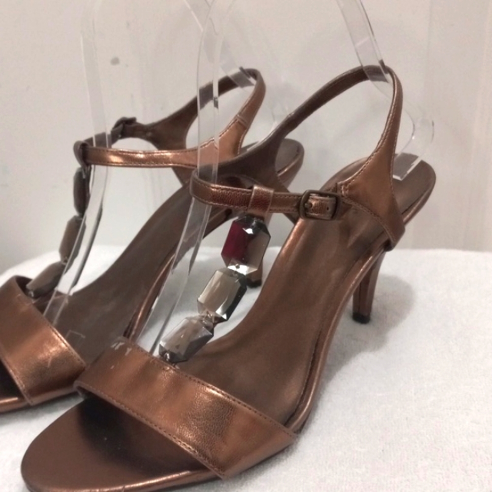 Fiona Copper W/Crystal like Stones 3" Open Toe Heels.    Size 8